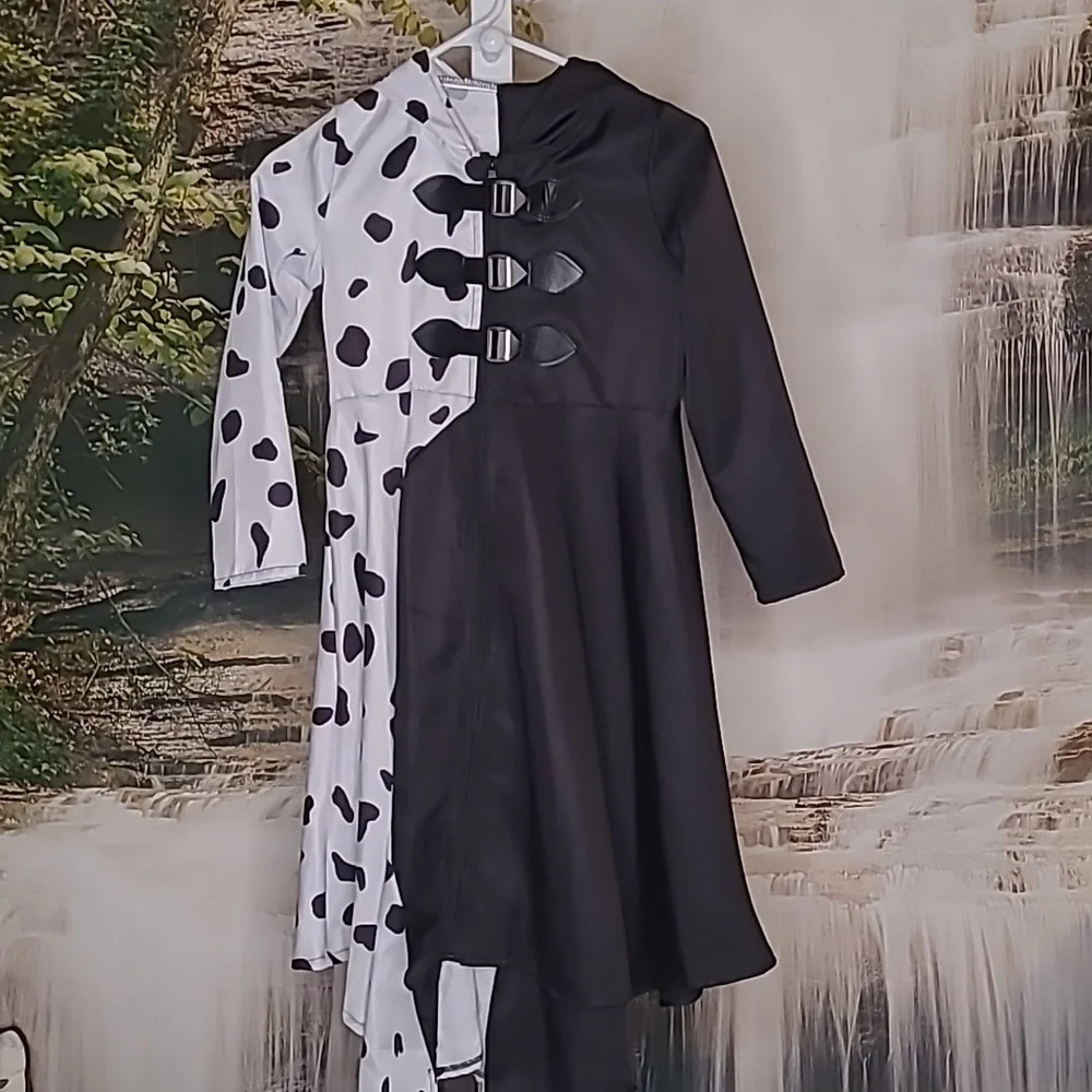 Cruella De Vil zip up dress Halloween costume Kids Girls 11-12 years